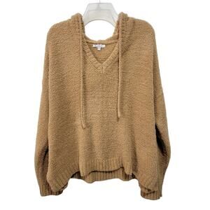 Cloud Chaser Womens Gold Tan Fleece Hooded Sweater Cozy Comfy Casual Size  Large